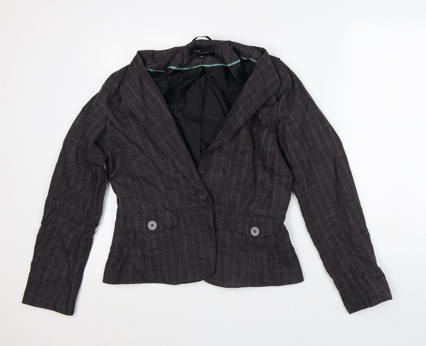 Evie Collection Womens Brown Plaid Jacket Blazer Size 12