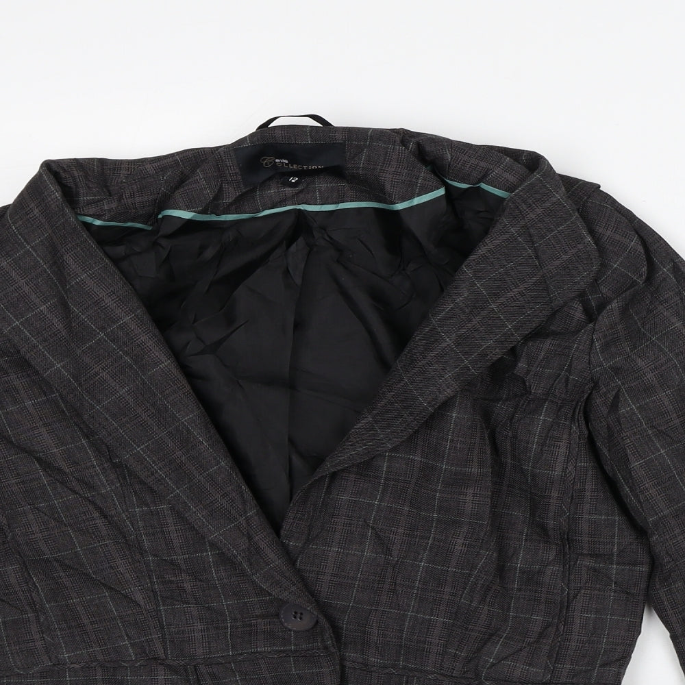 Evie Collection Womens Brown Plaid Jacket Blazer Size 12