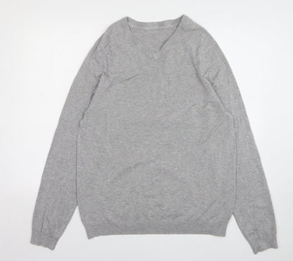 Very Mens Grey V-Neck Viscose Pullover Jumper Size L
