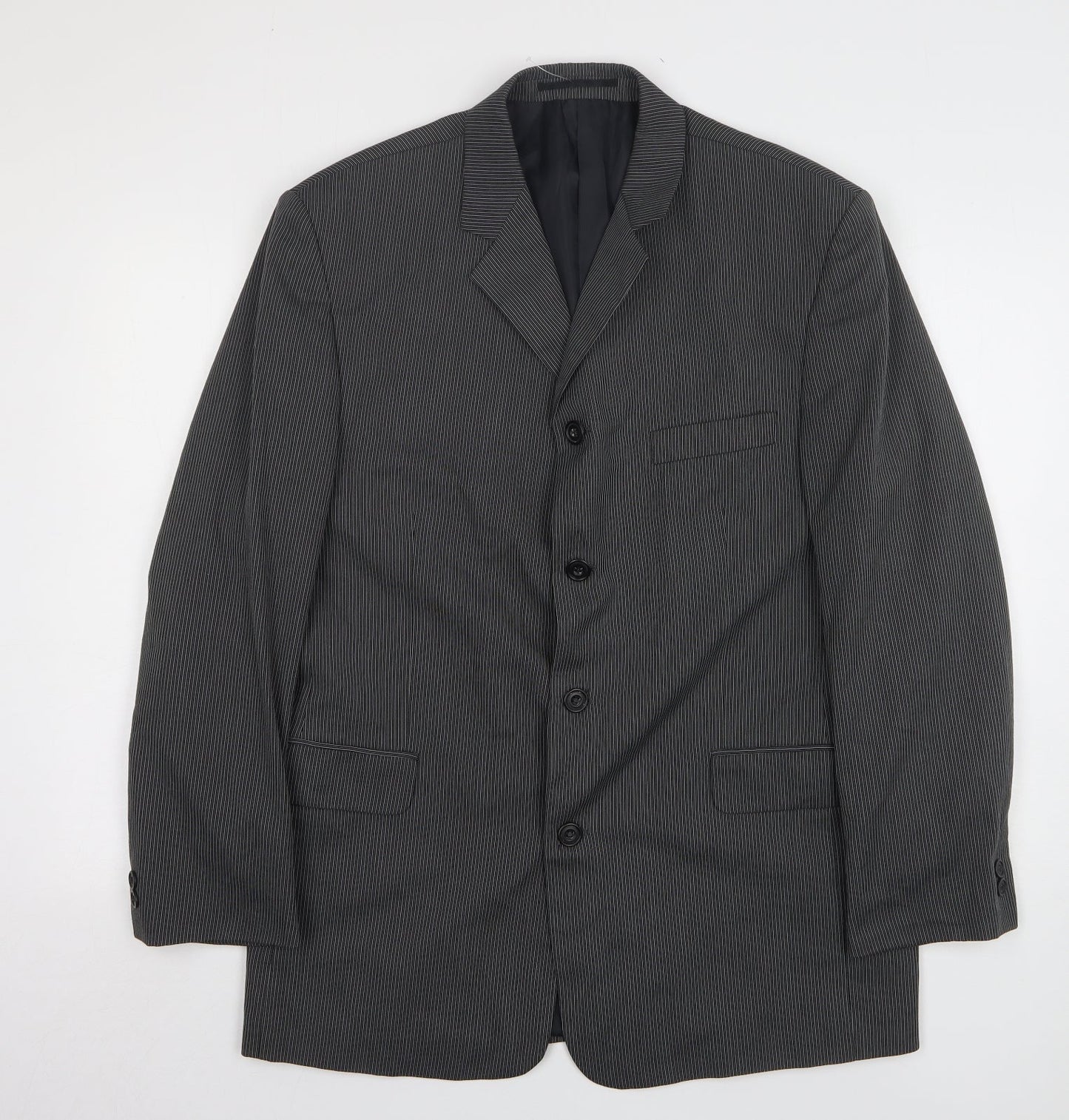 Willson Mens Grey Striped Polyester Jacket Suit Jacket Size 40