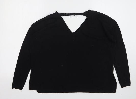 River Island Womens Black V-Neck Nylon Pullover Jumper Size 10
