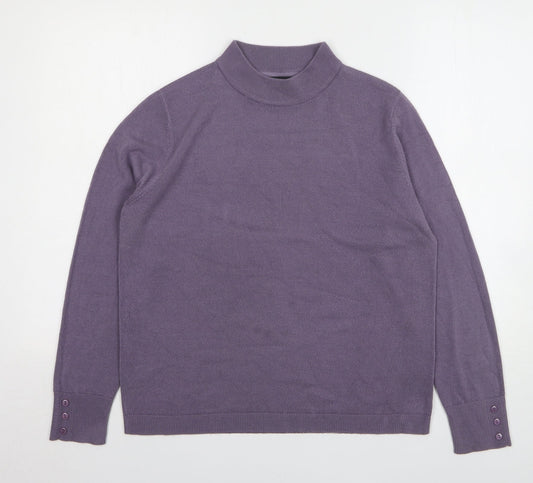 Mia Moda Womens Purple High Neck Acrylic Pullover Jumper Size L