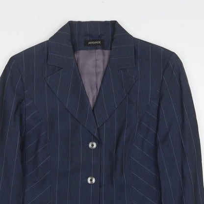 APANAGE Womens Blue Striped Wool Jacket Suit Jacket Size 16