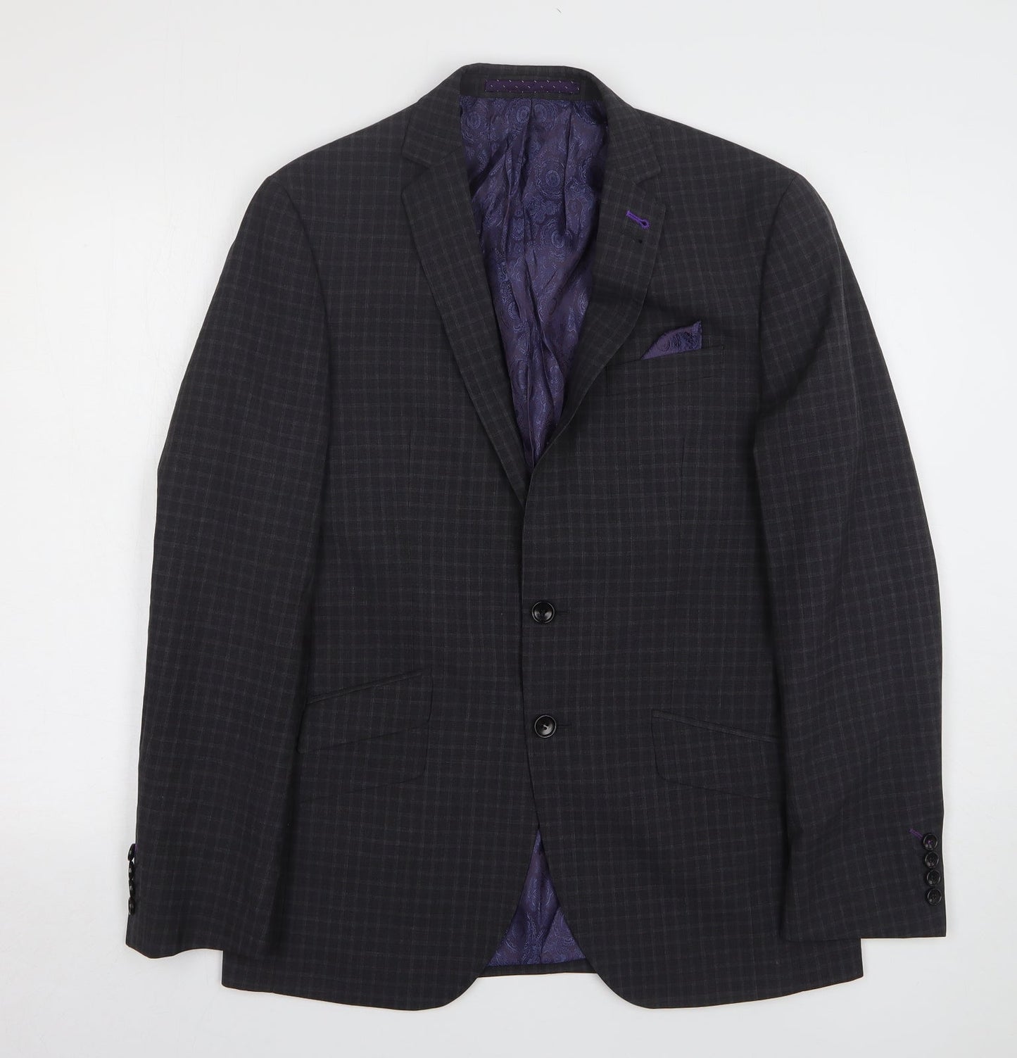 Marks and Spencer Mens Grey Check Wool Jacket Suit Jacket Size 38