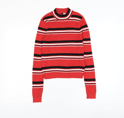 Divided by H&M Womens Red Mock Neck Striped Viscose Pullover Jumper Size S