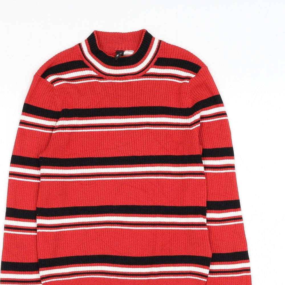 Divided by H&M Womens Red Mock Neck Striped Viscose Pullover Jumper Size S