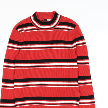 Divided by H&M Womens Red Mock Neck Striped Viscose Pullover Jumper Size S