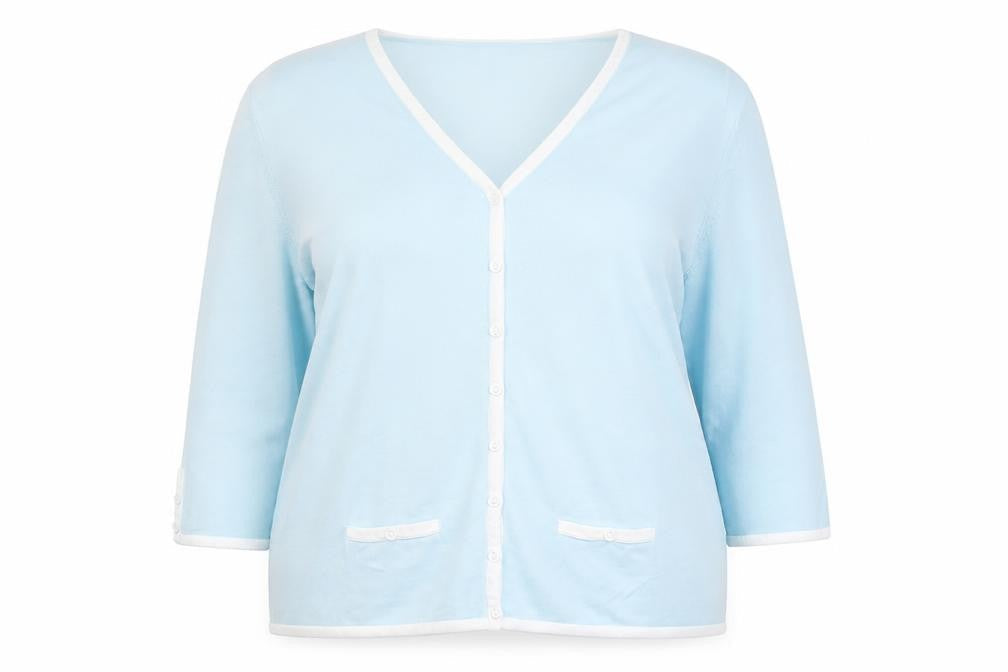 Agenda Womens Blue Round Neck Ramie Cardigan Jumper Size 18