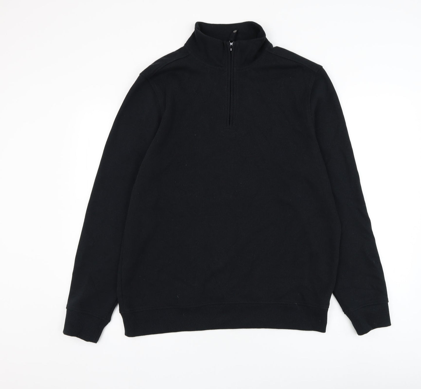Morley Mens Black Mock Neck Cotton Henley Jumper Size L