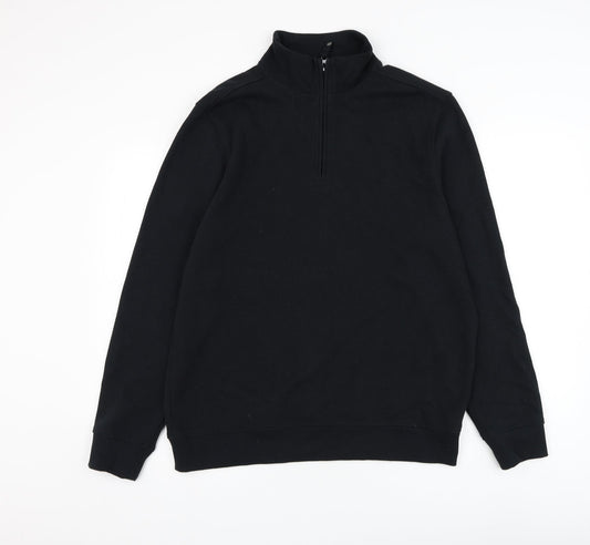 Morley Mens Black Mock Neck Cotton Henley Jumper Size L