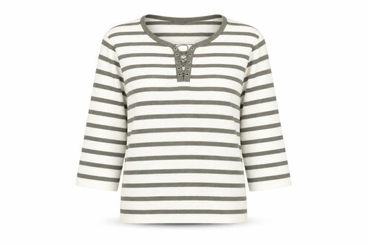 Berkertex Womens White Round Neck Striped Cotton Pullover Jumper Size 10