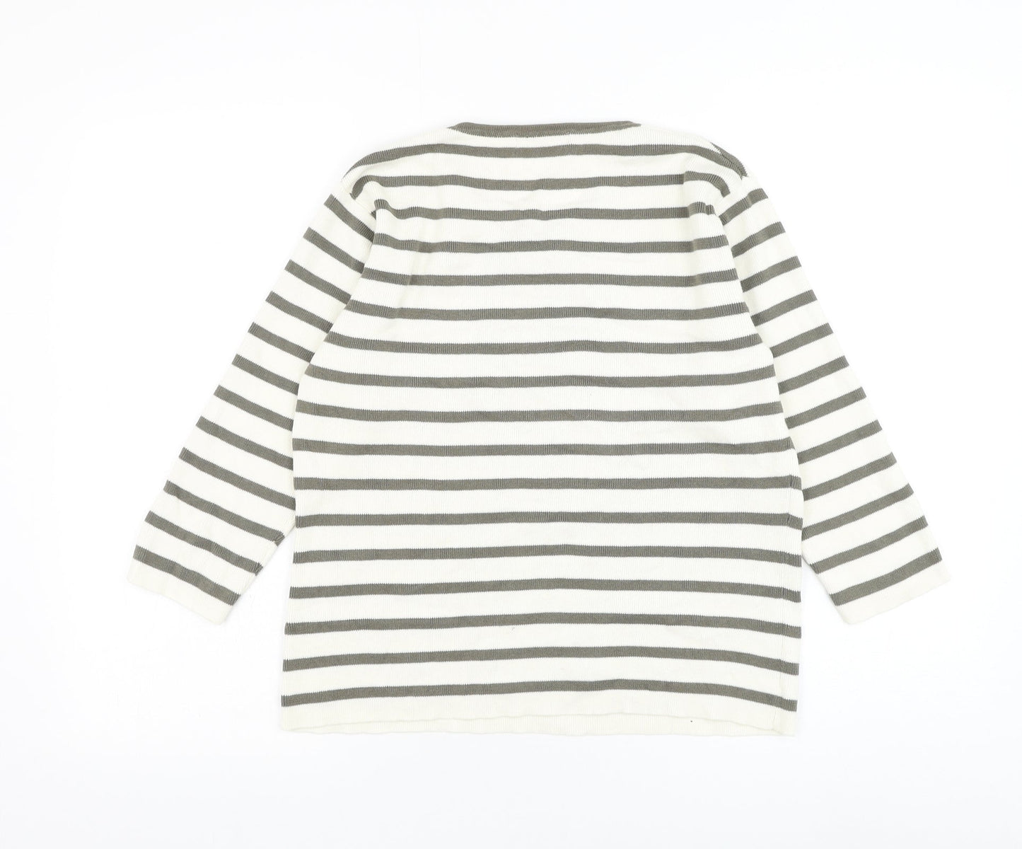 Berkertex Womens White Round Neck Striped Cotton Pullover Jumper Size 10