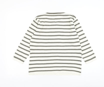 Berkertex Womens White Round Neck Striped Cotton Pullover Jumper Size 10