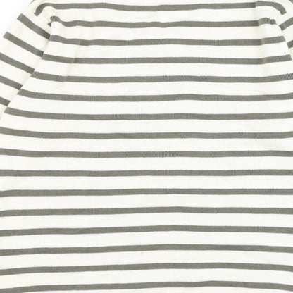 Berkertex Womens White Round Neck Striped Cotton Pullover Jumper Size 10