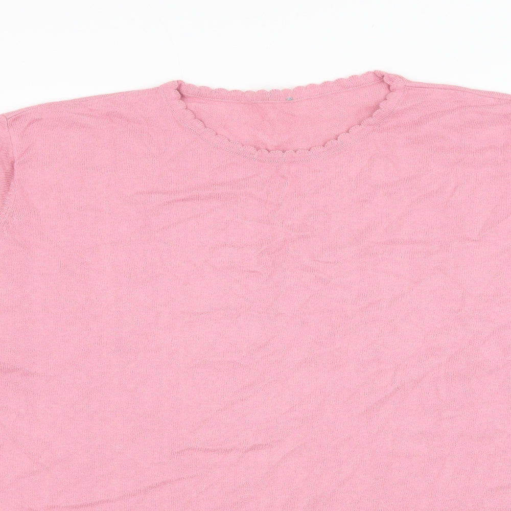 Preworn Womens Pink Round Neck Polyester Pullover Jumper Size L
