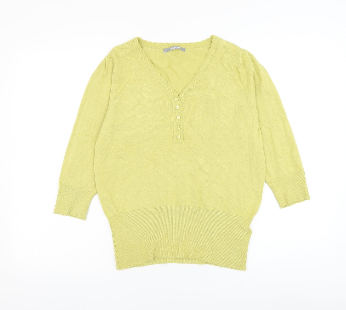 Marks and Spencer Womens Green V-Neck Viscose Pullover Jumper Size 14