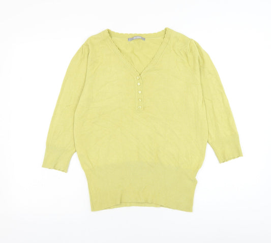 Marks and Spencer Womens Green V-Neck Viscose Pullover Jumper Size 14