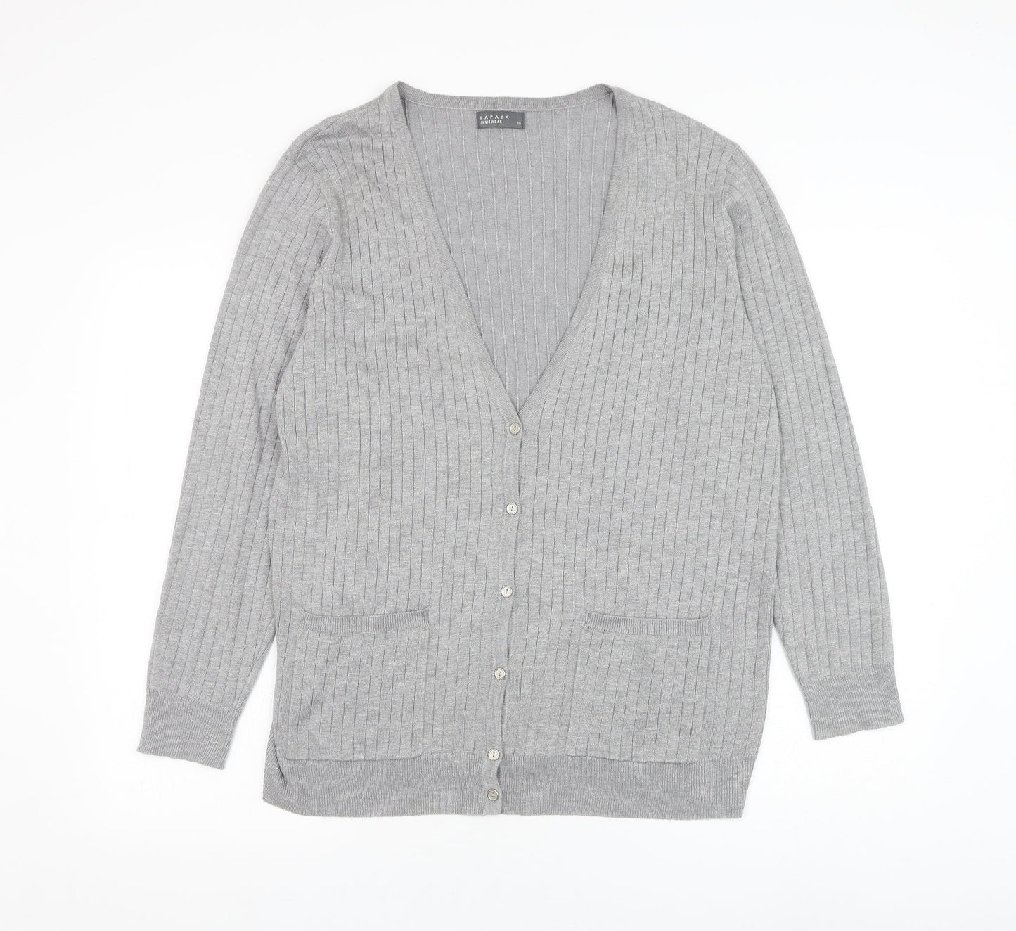 Papaya Womens Grey V-Neck Viscose Jumper Size 16