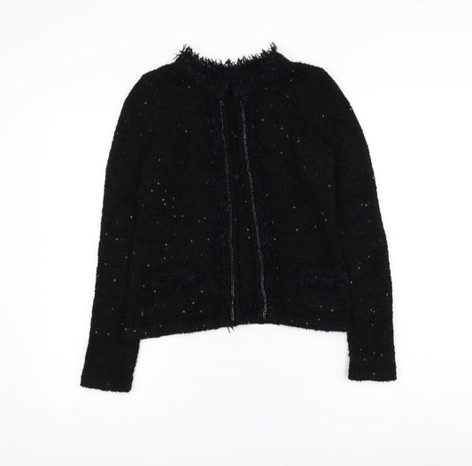 Preworn Womens Black Round Neck Polyester Cardigan Jumper Size 4