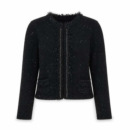 Preworn Womens Black Round Neck Polyester Cardigan Jumper Size 4