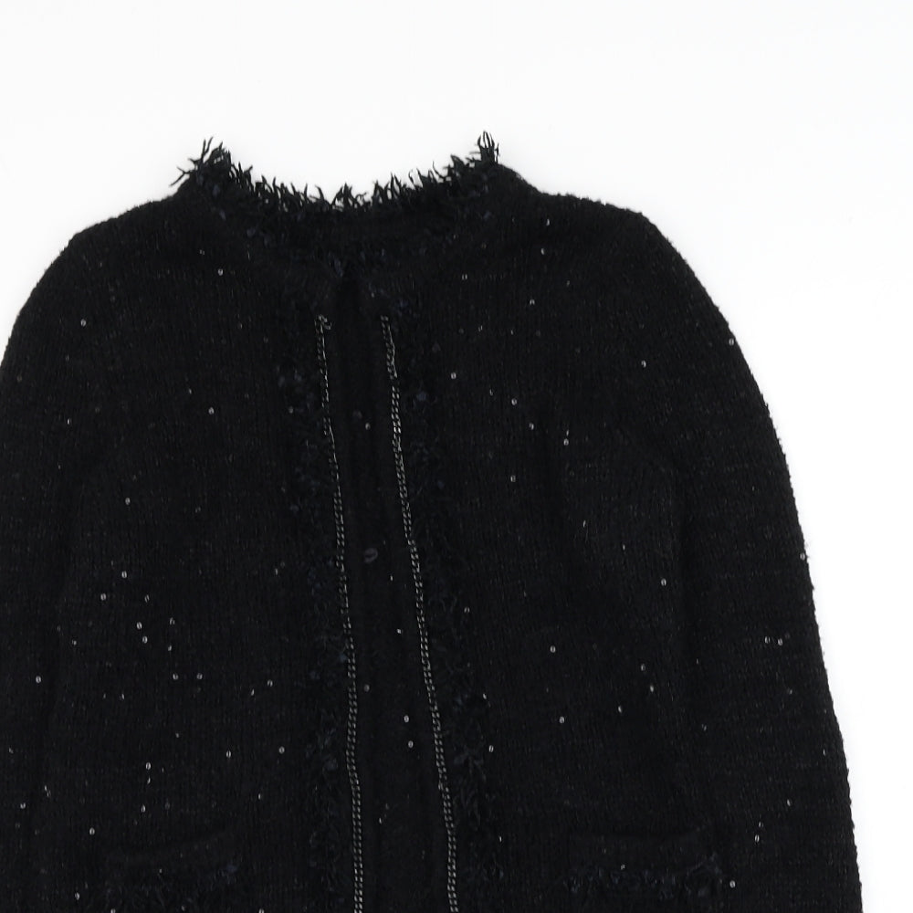 Preworn Womens Black Round Neck Polyester Cardigan Jumper Size 4