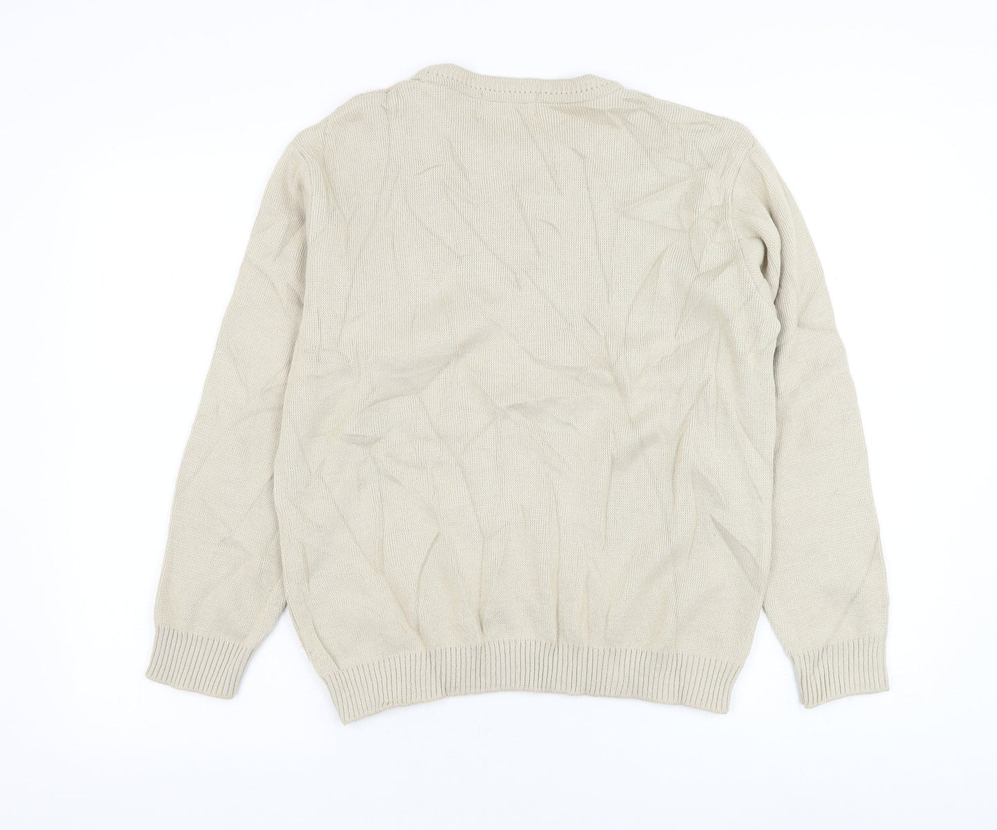 Merry Gold Womens Beige Round Neck Acrylic Pullover Jumper Size M - Flower