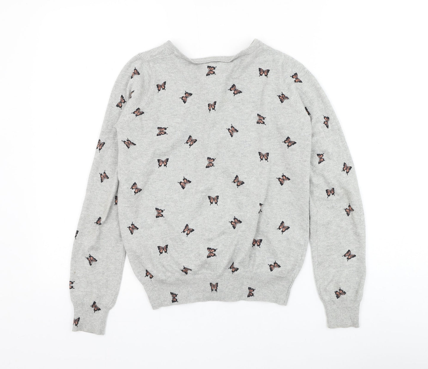 Primark Womens Grey Round Neck Cotton Jumper Size 6 - Butterfly