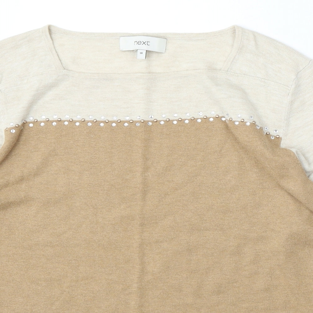 NEXT Womens Multicoloured Round Neck Cotton Pullover Jumper Size 14