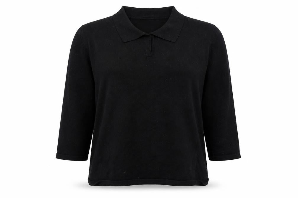 AMARANTO Womens Black Collared Cotton Pullover Jumper Size 16