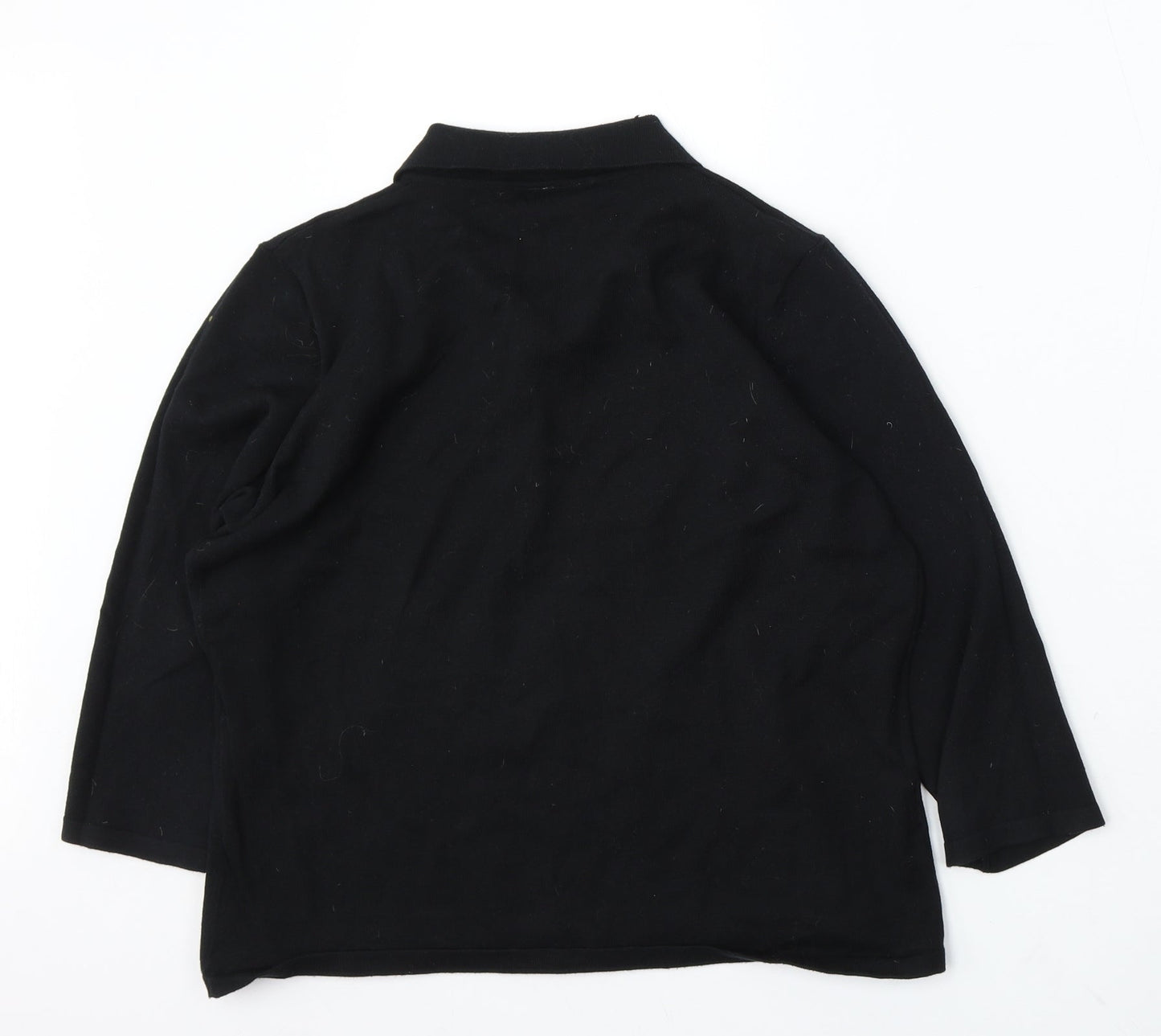 AMARANTO Womens Black Collared Cotton Pullover Jumper Size 16