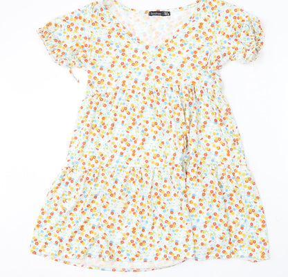Boohoo Womens Multicoloured Floral Polyester Basic Blouse Size 10 Round Neck