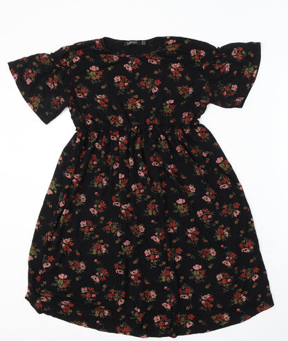 Boohoo Womens Multicoloured Floral Viscose Basic Blouse Size 10 Round Neck