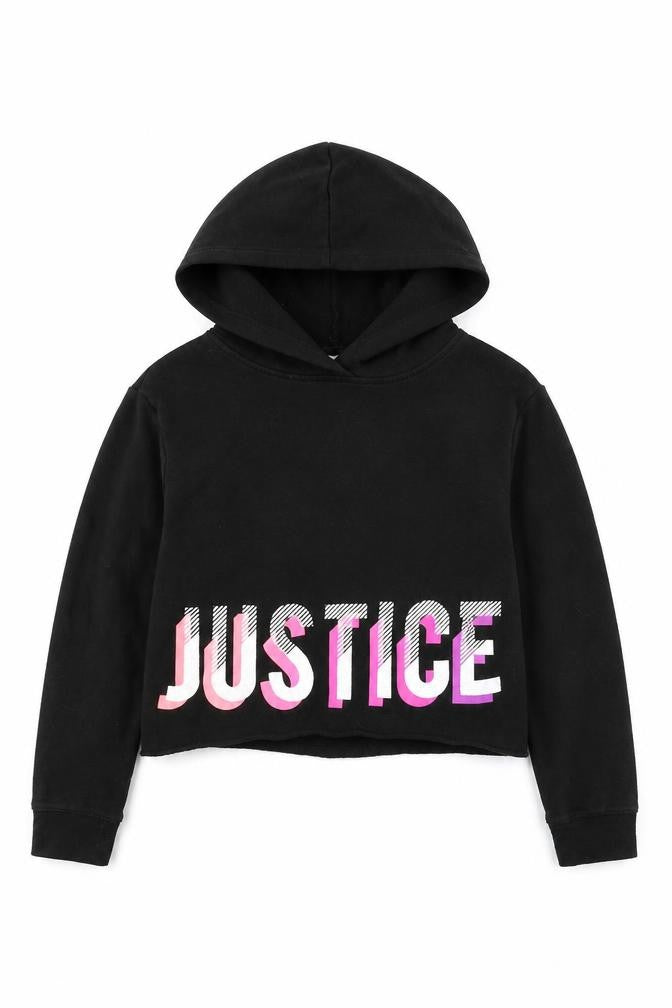 Justice Girls Black Cotton Pullover Hoodie Size 10 Years