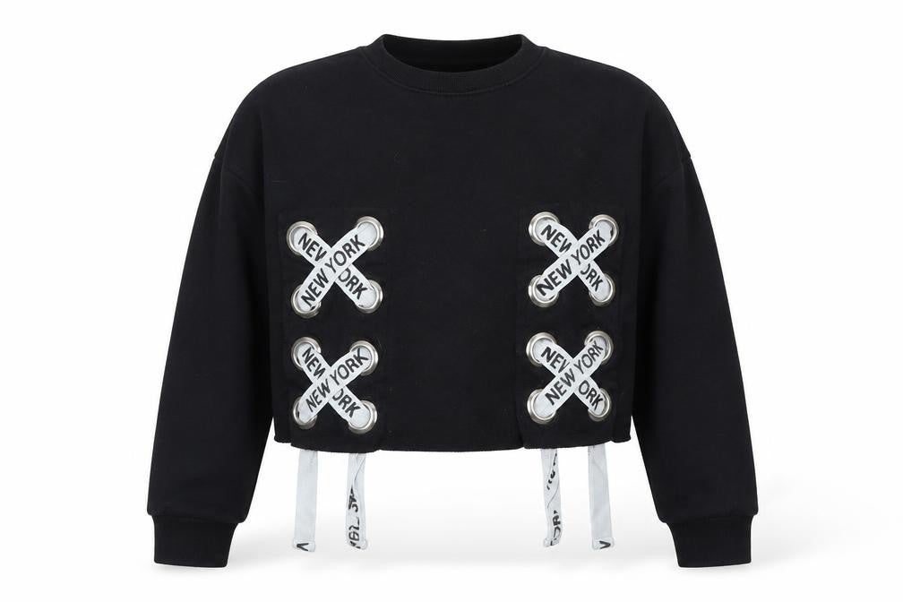 915 Generation Girls Black Polyester Pullover Sweatshirt Size 10-11 Years - New york
