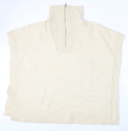 H&M Womens Beige Mock Neck Polyester Pullover Jumper Size M
