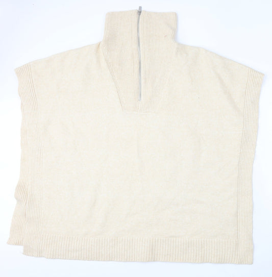 H&M Womens Beige Mock Neck Polyester Pullover Jumper Size M
