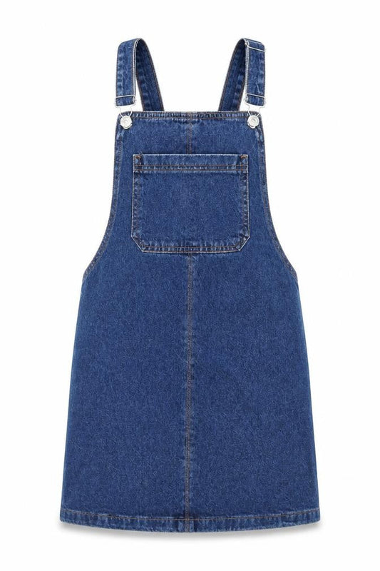 Topshop Womens Blue Cotton Pinafore/Dungaree Dress Size 6 Square Neck
