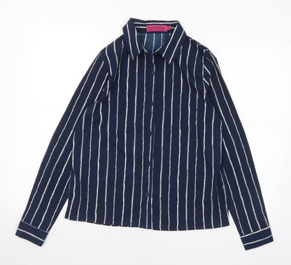 Boohoo Womens Blue Striped Polyester Basic Blouse Size 8 Collared