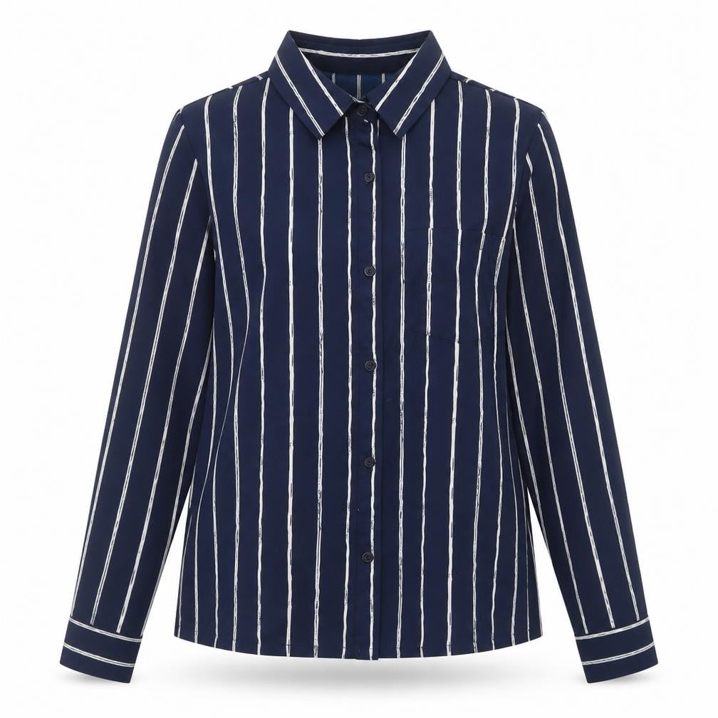Boohoo Womens Blue Striped Polyester Basic Blouse Size 8 Collared