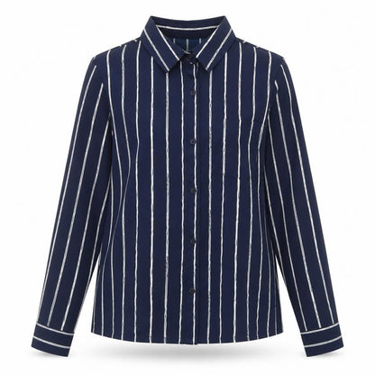 Boohoo Womens Blue Striped Polyester Basic Blouse Size 8 Collared