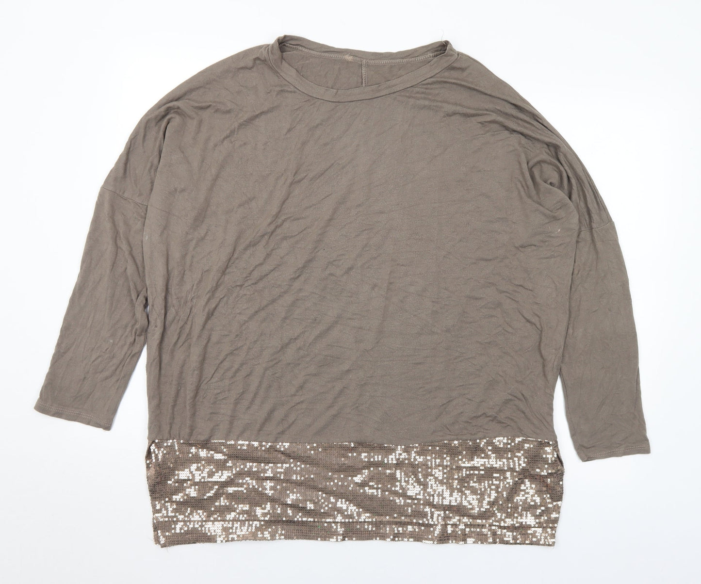 Preworn Womens Brown Viscose Basic Blouse Size XL Round Neck - Sequins