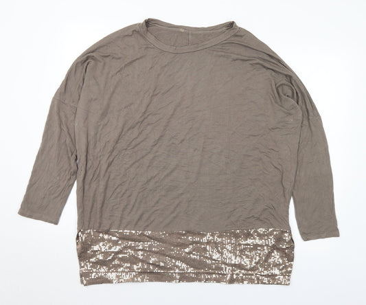 Preworn Womens Brown Viscose Basic Blouse Size XL Round Neck - Sequins