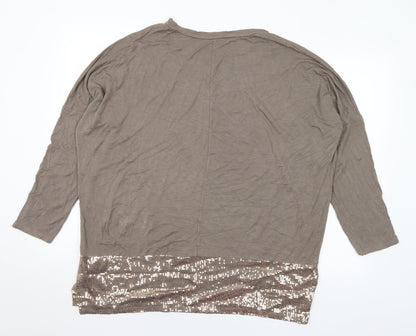 Preloved Preworn Womens Brown Viscose Basic Blouse Size XL Round Neck - Sequins - Back