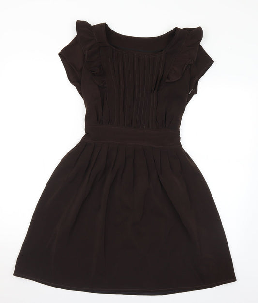 Preworn Womens Brown Polyester Fit & Flare Size M Round Neck