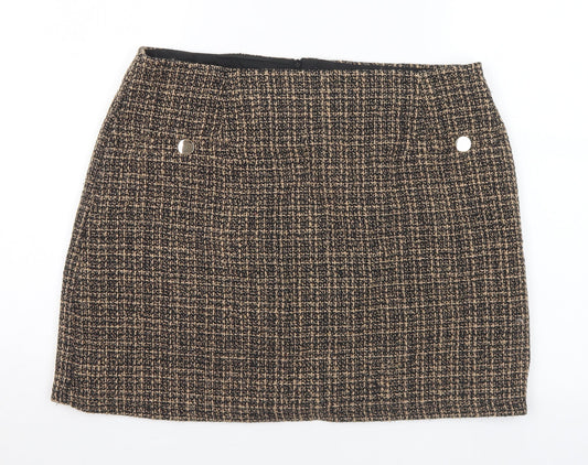 Friends like these Womens Brown Geometric Polyester A-Line Skirt Size 16 Zip