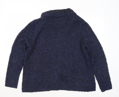 Preloved BHS Womens Blue Collared Polyester Cardigan Jumper Size 16 - Back