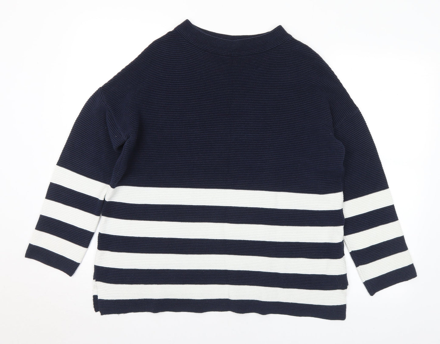 Wallis Womens Blue Mock Neck Striped Cotton Pullover Jumper Size S