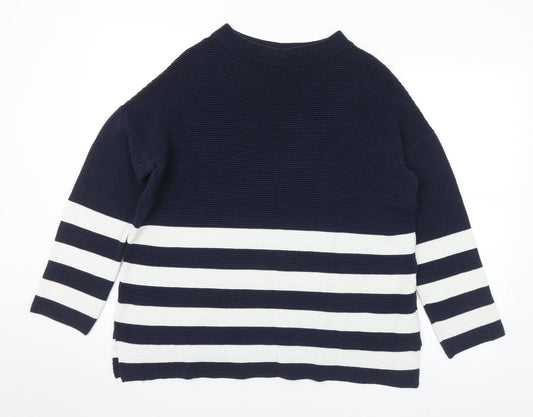 Wallis Womens Blue Mock Neck Striped Cotton Pullover Jumper Size S