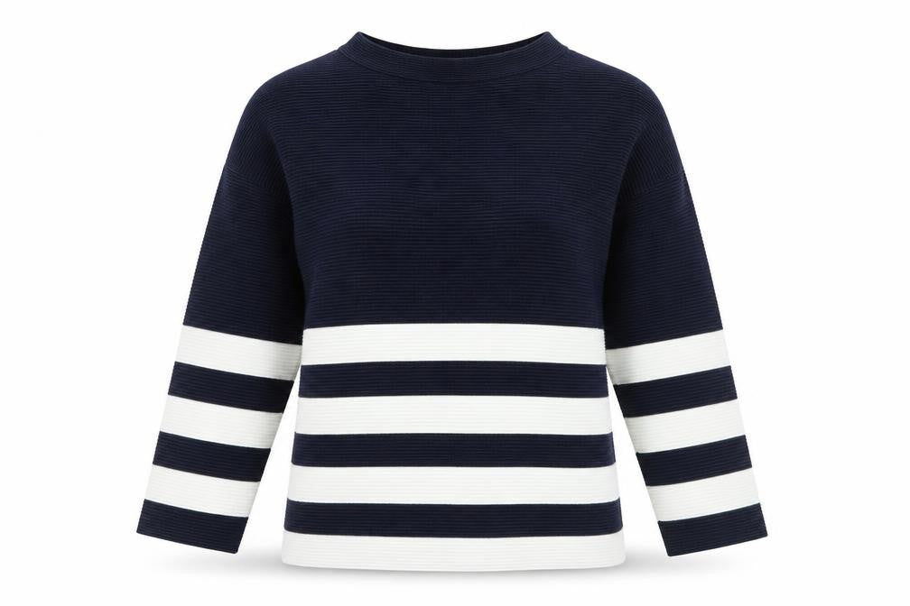 Wallis Womens Blue Mock Neck Striped Cotton Pullover Jumper Size S