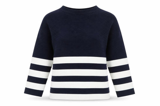 Wallis Womens Blue Mock Neck Striped Cotton Pullover Jumper Size S